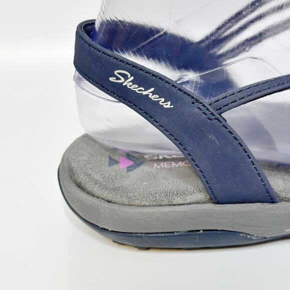 SKECHERS Memory Foam Reggae Slim Stretchy Comfort Sport Sandal Blue Gray Sz 9 - Picture 5 of 9